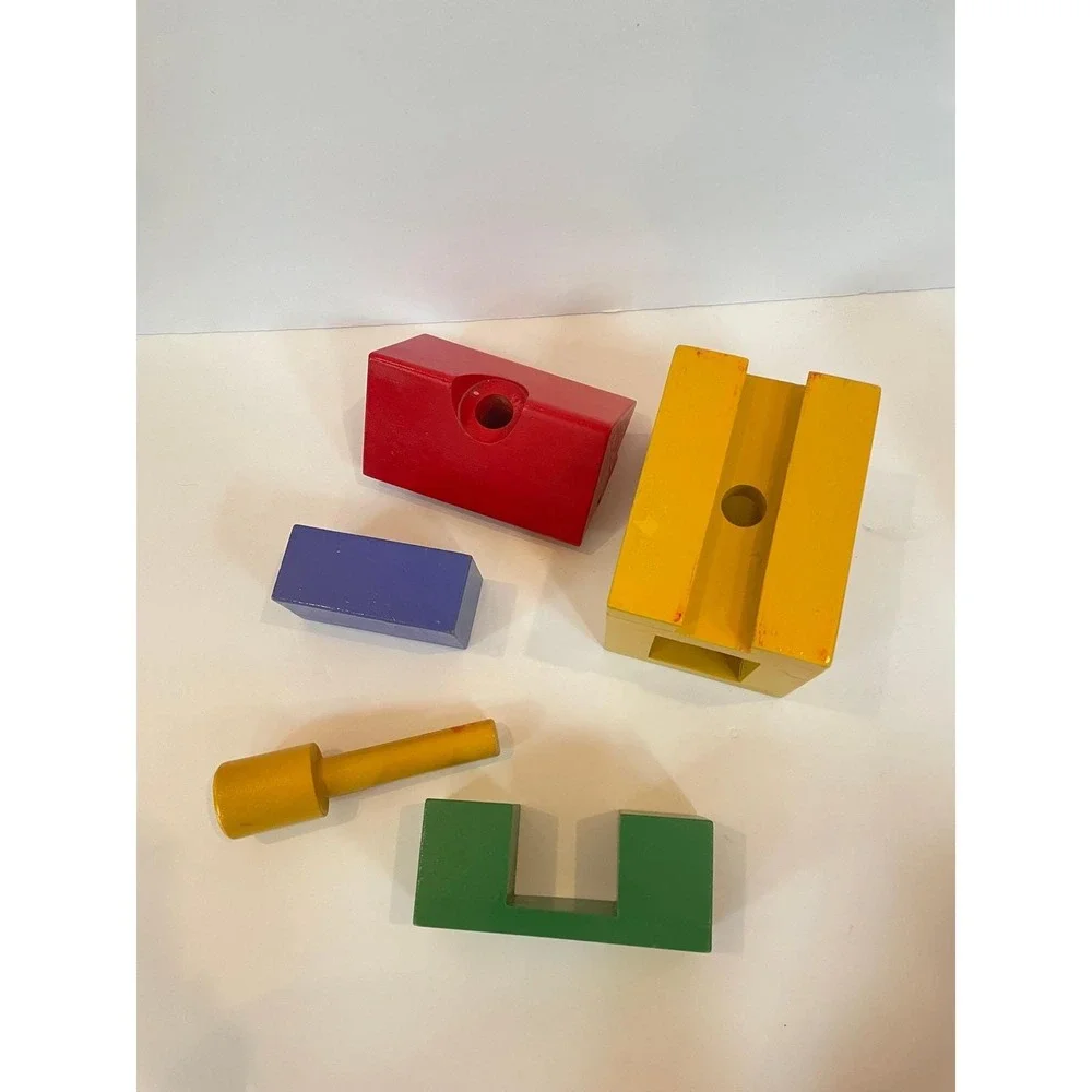 RARE Vintage IKEA Wood Building Blocks Robot and House Set Primary Colors